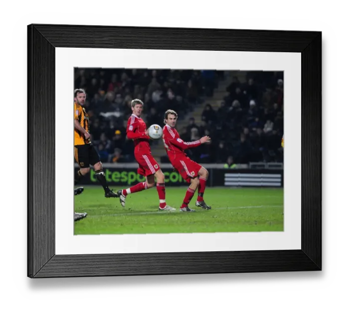 Framed Print : Moments Away: Stead and Pitman's Close Call with a Rose Cross - Hull City vs. Bristol City, Championship (18 / 12 / 2010)