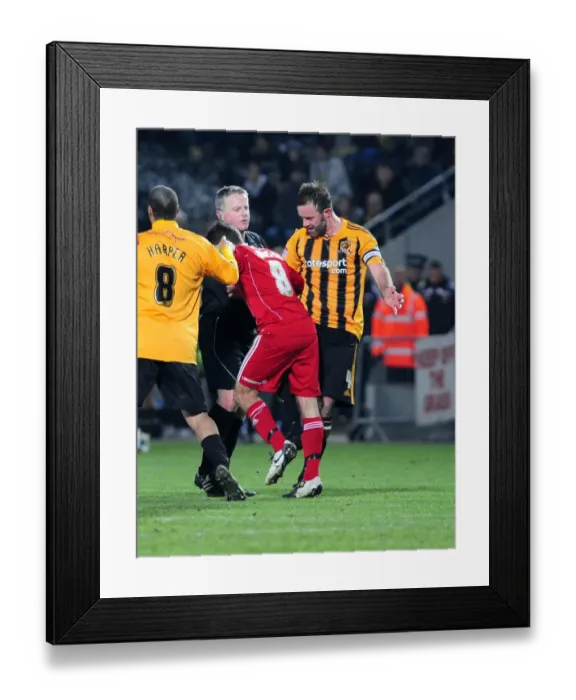 Framed Print : Unpunished Clash: Ashbee Kicks Out at Johnson in Hull City vs. Bristol City (18 / 12 / 2010)
