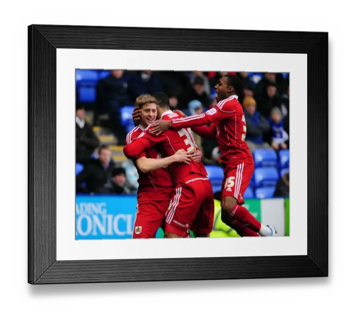 Framed Print : Bristol City's Jon Stead, Steven Caulker, and Danny Rose Celebrate Goal Against Reading (December 26, 2010)