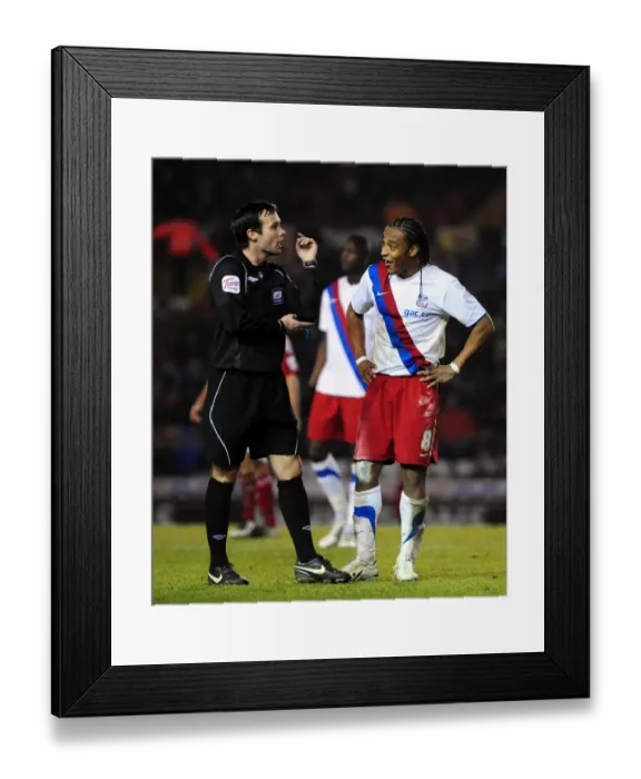 Framed Print : Bristol City vs Crystal Palace: Neal Danns and Referee Paul Tierney Discuss Added Time (December 28, 2010, Championship)