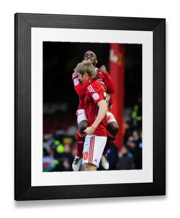 Framed Print : Double Delight: Campbell-Ryce and Stead's Euphoric Moment after Bristol City's Win vs. Cardiff City (01 / 01 / 2011) Framed Print : Double Delight: Campbell-Ryce and Stead's Euphoric Moment after Bristol City's Win vs. Cardiff City (01 / 01 / 2011)