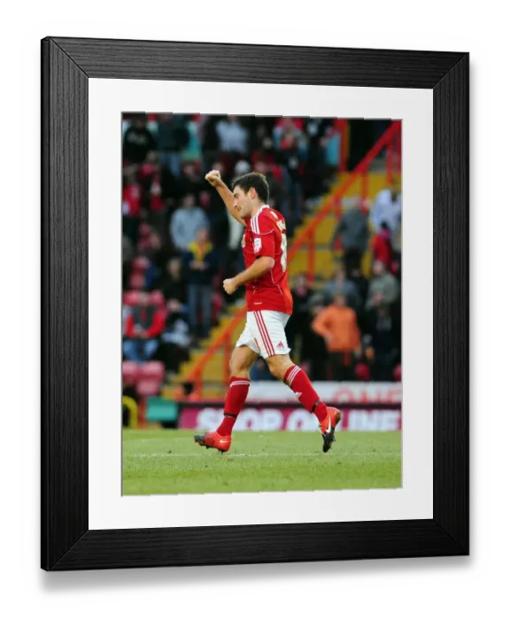 Framed Print : Bristol City's Lee Johnson: Celebrating Championship Victory Over Cardiff City (01.01.2011) Framed Print : Bristol City's Lee Johnson: Celebrating Championship Victory Over Cardiff City (01.01.2011)