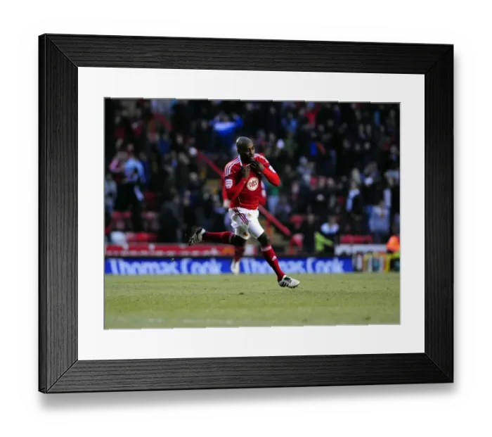 Framed Print : Bristol City's Jamal Campbell-Ryce Celebrates Goal Against Cardiff City - Championship Match, January 1, 2011 - Ashton Gate Stadium Framed Print : Bristol City's Jamal Campbell-Ryce Celebrates Goal Against Cardiff City - Championship Match, January 1, 2011 - Ashton Gate Stadium