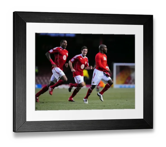 Framed Print : Thrilling Goal: Jamal Campbell-Ryce's Euphoric Celebration vs. Cardiff City (Championship Match, Ashton Gate Stadium, January 1, 2011)