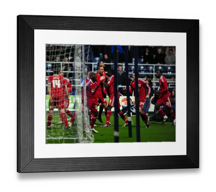 Framed Print : Bristol City Celebrate Win Against QPR: Steven Caulker's Goal (Championship, 03 / 01 / 2011)