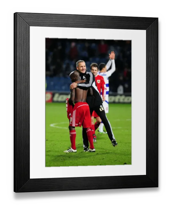 Framed Print : Bristol City's Keith Milen and Jamal Campbell-Ryce Celebrate Championship Victory over QPR (03 / 01 / 2011)