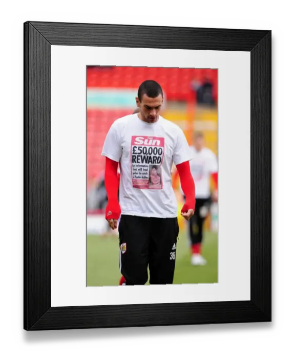 Framed Print : Bristol City's Steven Caulker Honors Murder Victim Joanna Yeates with T-Shirt during FA Cup Match vs. Sheffield Wednesday Framed Print : Bristol City's Steven Caulker Honors Murder Victim Joanna Yeates with T-Shirt during FA Cup Match vs. Sheffield Wednesday
