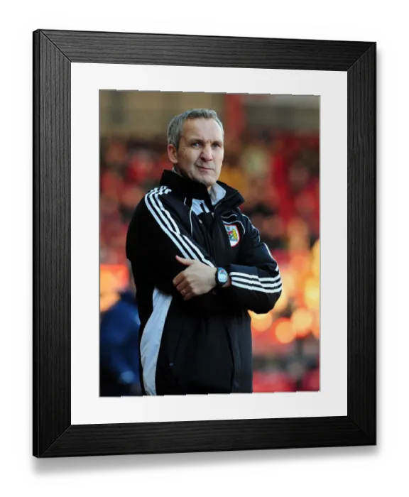 Framed Print : Keith Millen's Frustration: Bristol City Manager's Intense Moment During FA Cup Clash vs. Sheffield Wednesday (08 / 01 / 2011)