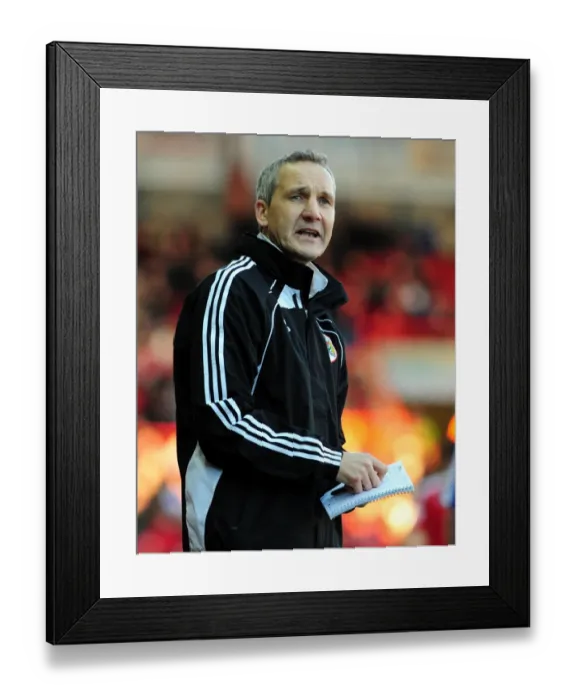 Framed Print : Keith Millen's Intense Frustration: FA Cup Clash Between Bristol City and Sheffield Wednesday (08 / 01 / 2011)