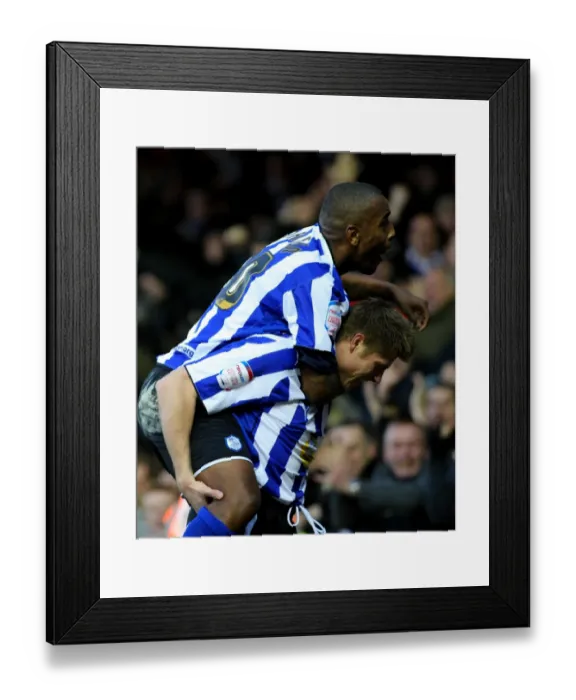Framed Print : Neil Mellor and Clinton Morrison Celebrate Sheffield Wednesday's FA Cup Victory over Bristol City (08 / 01 / 2011)