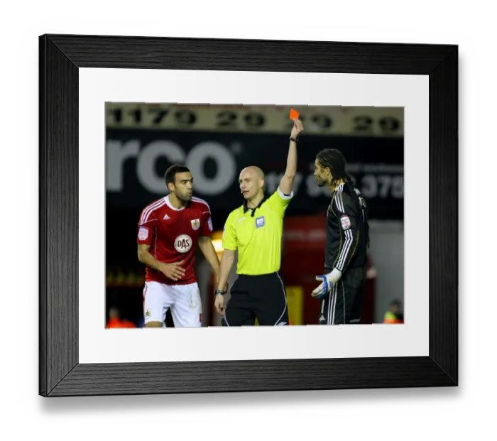 Framed Print : Bristol City's David James Sent Off: Shocking Moment during Bristol City v Middlesbrough Championship Match, Ashton Gate Stadium (January 15, 2011)