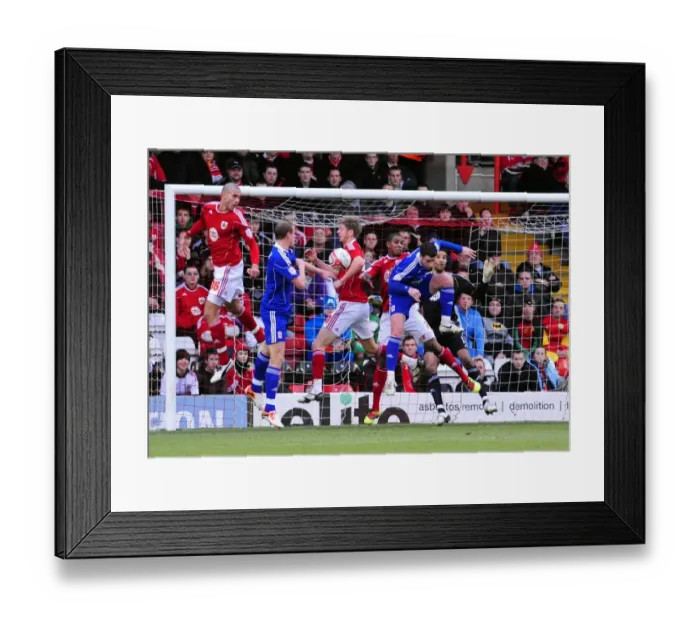 Framed Print : Bristol City's Jon Stead Clears Corner Under Pressure at Ashton Gate Stadium (Bristol City v Middlesbrough, Championship Football Match, 15 / 01 / 2011)