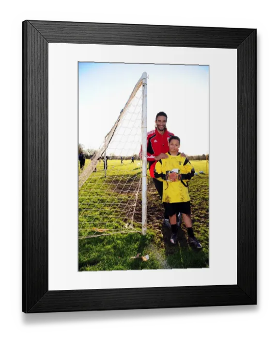 Framed Print : Bristol City First Team at Ashton Park School with David James - Season 10-11