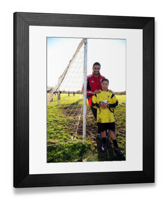 Framed Print : Bristol City First Team at Ashton Park School with David James - Season 10-11