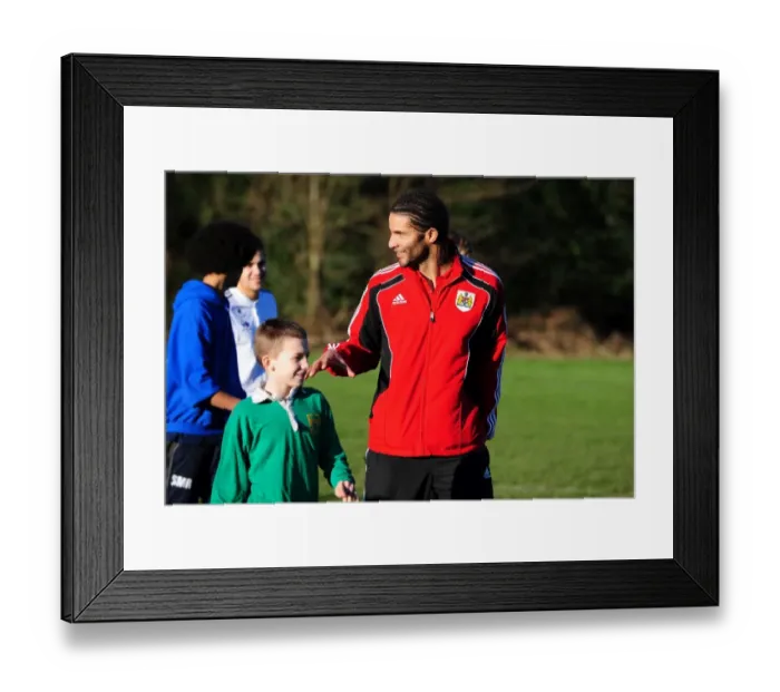 Framed Print : Bristol City First Team at Ashton Park School with David James - Season 10-11