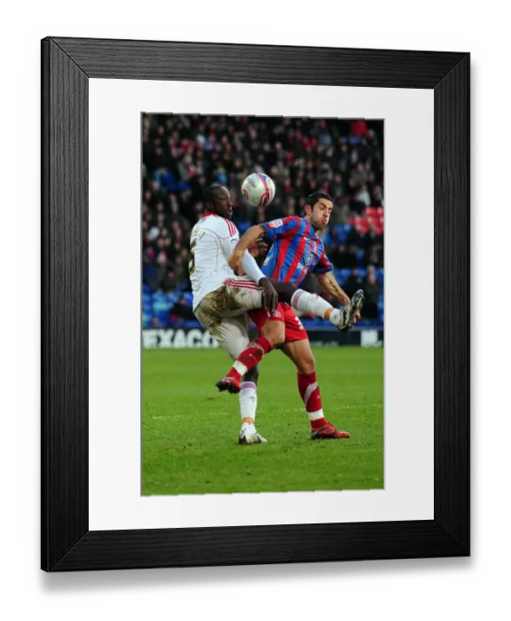 Framed Print : Battling for Supremacy: Stewart vs. Counago in Crystal Palace vs. Bristol City Championship Clash, Selhurst Park, 2011