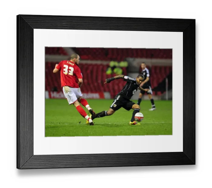 Framed Print : Marvin Elliott Tackles Joel Lynch: Intense Moment in Nottingham Forest vs. Bristol City Football Match, Npower Championship, 2011
