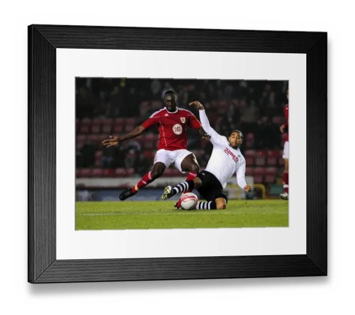 Framed Print : Bristol City vs Swansea City: Damion Stewart Tackles Luke Moore - Championship Clash at Ashton Gate, 01 / 02 / 2011 Framed Print : Bristol City vs Swansea City: Damion Stewart Tackles Luke Moore - Championship Clash at Ashton Gate, 01 / 02 / 2011