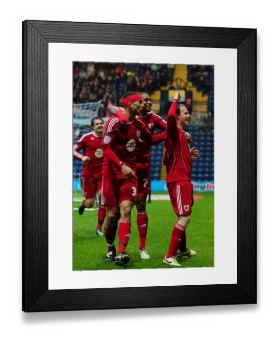 Framed Print : Bristol City's David Clarkson: Celebrating the Championship-Winning Goal Against Preston North End (05 / 02 / 2011)