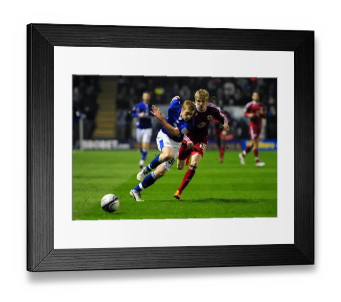 Framed Print : Battling for Supremacy: Mee vs. Clarkson in the Championship Clash between Leicester City and Bristol City (18 / 02 / 2011) Framed Print : Battling for Supremacy: Mee vs. Clarkson in the Championship Clash between Leicester City and Bristol City (18 / 02 / 2011)