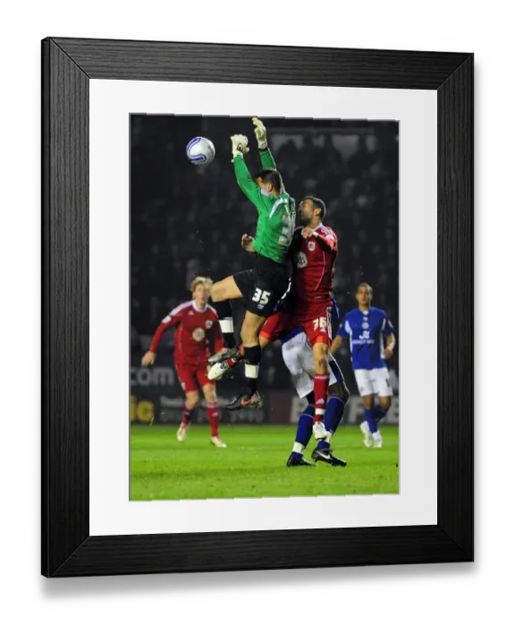 Framed Print : Bristol City's Caulker Forces Ricardo Error in Leicester Championship Clash (18 / 02 / 2011) Framed Print : Bristol City's Caulker Forces Ricardo Error in Leicester Championship Clash (18 / 02 / 2011)