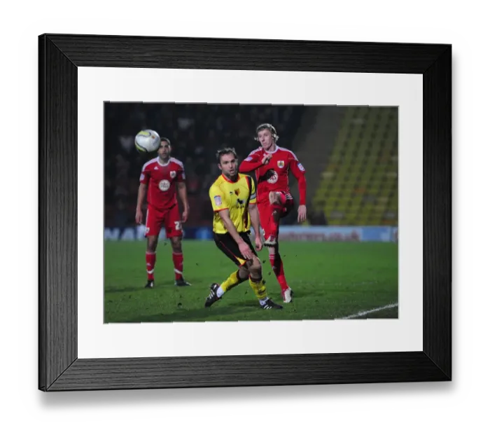 Framed Print : Bristol City's Martyn Woolford Clears the Ball at Vicarage Road Stadium, Watford v Bristol City Championship Match, 2011