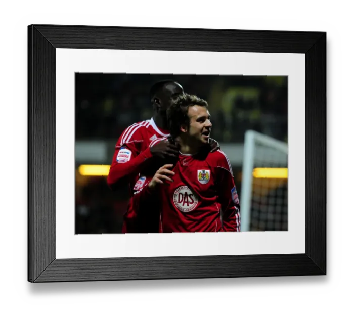 Framed Print : Brett Pitman and Albert Adomah: Celebrating the Championship Winning Goal for Bristol City against Watford (22 / 02 / 2011) Framed Print : Brett Pitman and Albert Adomah: Celebrating the Championship Winning Goal for Bristol City against Watford (22 / 02 / 2011)