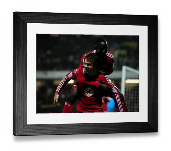 Framed Print : Brett Pitman and Albert Adomah: Celebrating the Winning Goal for Bristol City against Watford (22 / 02 / 2011) Framed Print : Brett Pitman and Albert Adomah: Celebrating the Winning Goal for Bristol City against Watford (22 / 02 / 2011)
