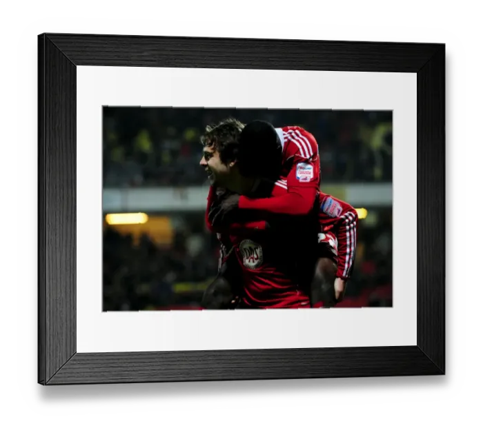 Framed Print : Bristol City's Championship-Winning Moment: Brett Pitman and Albert Adomah's Unforgettable Celebration at Vicarage Road Stadium (2011)