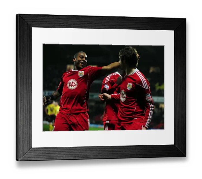 Framed Print : Brett Pitman and Marvin Elliott: Celebrating the Winning Goals for Bristol City against Watford, 2011 (Championship Football Match) Framed Print : Brett Pitman and Marvin Elliott: Celebrating the Winning Goals for Bristol City against Watford, 2011 (Championship Football Match)
