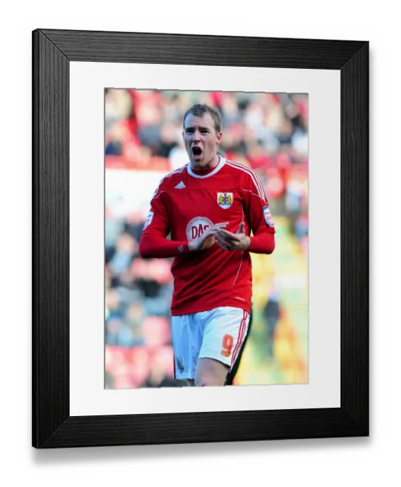 Framed Print : Bristol City's David Clarkson Celebrates Goal Against Scunthorpe United in Championship Match, 2010 Framed Print : Bristol City's David Clarkson Celebrates Goal Against Scunthorpe United in Championship Match, 2010