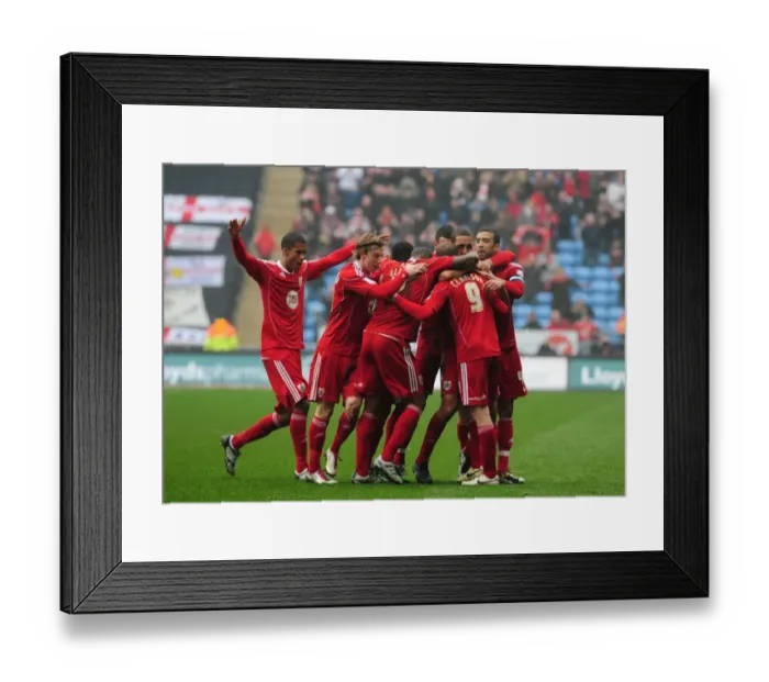Framed Print : Bristol City's Lewin Nyatanga Scores the Second Goal Against Coventry City in Championship Match (05 / 03 / 2011): Celebrating with Team Mates