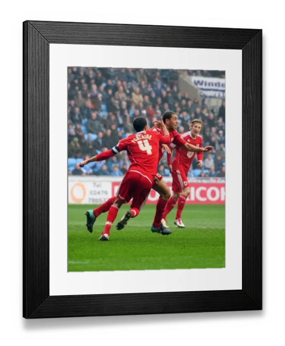 Framed Print : Bristol City's Lewin Nyatanga Celebrates Double Strike: Coventry City vs. Bristol City Championship Clash (05 / 03 / 2011) Framed Print : Bristol City's Lewin Nyatanga Celebrates Double Strike: Coventry City vs. Bristol City Championship Clash (05 / 03 / 2011)