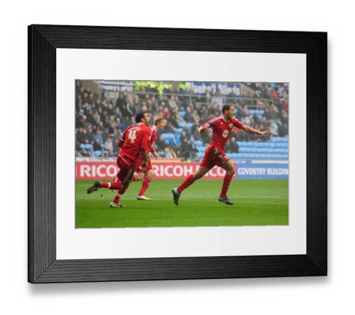Framed Print : Bristol City's Lewin Nyatanga Celebrates Second Goal vs Coventry City - Championship Match, March 5, 2011