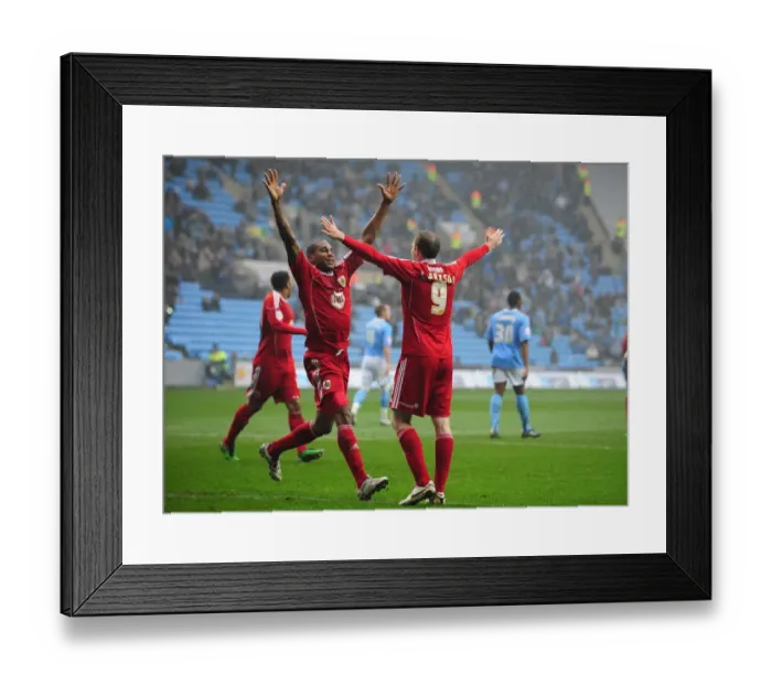 Framed Print : Bristol City's David Clarkson and Marvin Elliott Celebrate Goal Against Coventry City - Championship Match, 5th March 2011 Framed Print : Bristol City's David Clarkson and Marvin Elliott Celebrate Goal Against Coventry City - Championship Match, 5th March 2011