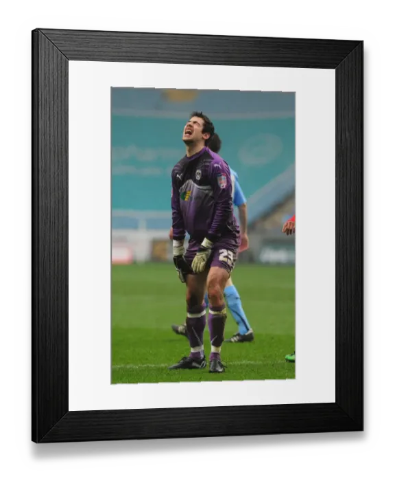 Framed Print : Bristol City's Heartbreak: Danny Ireland Injured After Replacing Coventry's Keiren Westwood in Championship Clash (05 / 03 / 2011)