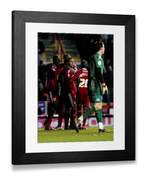 Framed Print : Bristol City's Double Delight: Nicky Maynard and Team Celebrate Portsmouth's Own Goal (08-03-2011, Championship) Framed Print : Bristol City's Double Delight: Nicky Maynard and Team Celebrate Portsmouth's Own Goal (08-03-2011, Championship)