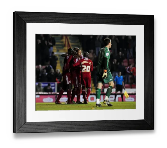 Framed Print : Bristol City Celebrate Own Goal: 2-0 Lead Over Portsmouth, Championship 2011 (Bristol City v Portsmouth)