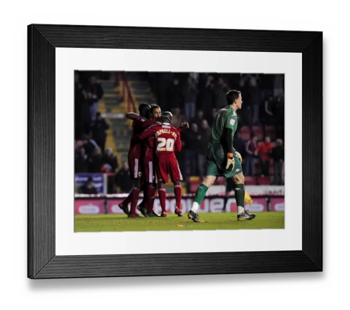 Framed Print : Bristol City's Double Delight: Celebrating Portsmouth's Own Goal - Nicky Maynard and Team (Championship, 08-03-2011)