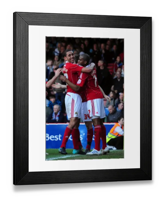 Framed Print : Brett Pitman Scores the Thriller Opener: Championship Clash - Bristol City vs. Burnley (19 / 03 / 2011)