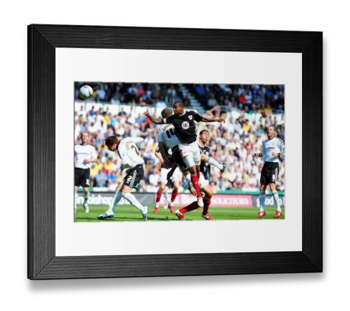 Framed Print : Marvin Elliott's Close Header: Derby County vs. Bristol City, Championship 2011 Framed Print : Marvin Elliott's Close Header: Derby County vs. Bristol City, Championship 2011