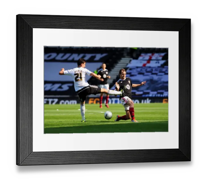 Framed Print : Brett Pitman Fouled by Daniel Ayala: Derby County vs. Bristol City Championship Clash, Pride Park, 30th April 2011