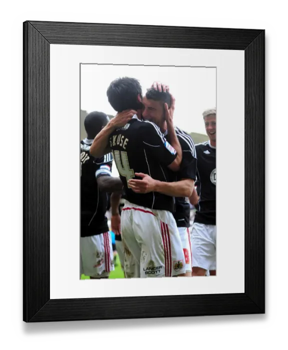 Framed Print : Bristol City: Cole Skuse and James Wilson Celebrate Second Goal Against Derby County in Championship Match, April 2011