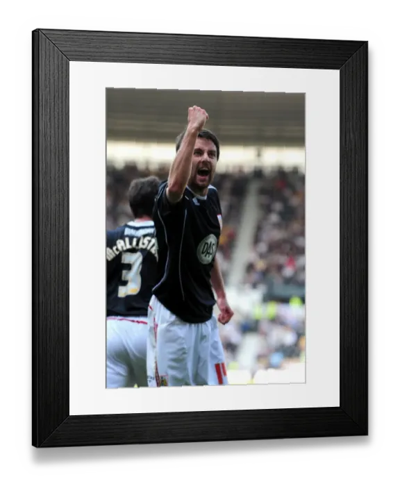 Framed Print : Cole Skuse's Double: Bristol City Celebrates at Pride Park After Beating Derby County in Championship Match, 30th April 2011 Framed Print : Cole Skuse's Double: Bristol City Celebrates at Pride Park After Beating Derby County in Championship Match, 30th April 2011