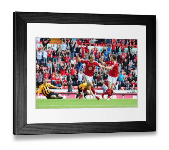 Framed Print : Bristol City's Jon Stead Scores Opening Goal Against Hull City in Championship Match, May 7, 2011 (Ashton Gate Stadium) Framed Print : Bristol City's Jon Stead Scores Opening Goal Against Hull City in Championship Match, May 7, 2011 (Ashton Gate Stadium)