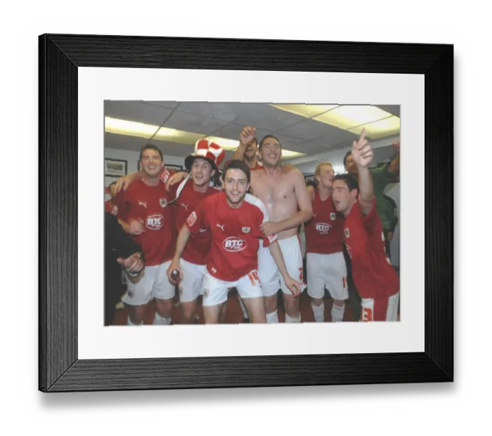 Framed Print : Bristol City Football Club: Unforgettable Promotion Moments - Celebrating in the Exclusive Dressing Room