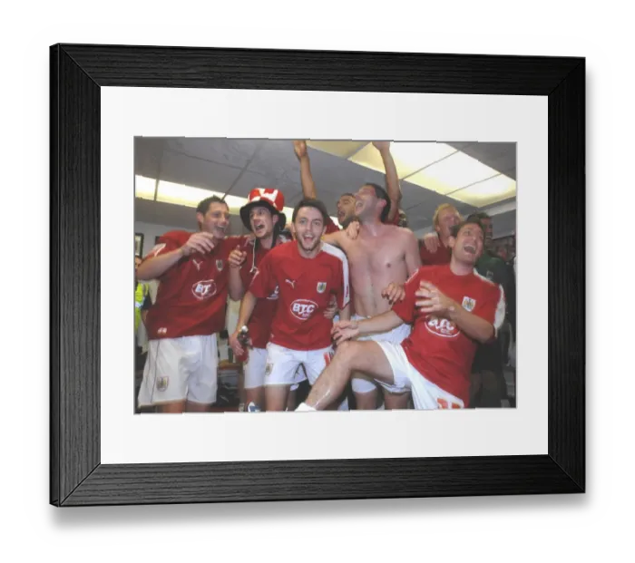 Framed Print : Bristol City Football Club: Celebrating Promotion in the Dressing Room