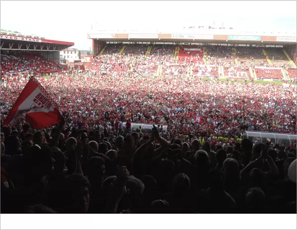 Celebrating Promotion: Thrilled Fans Invade the Pitch at Bristol City Football Club
