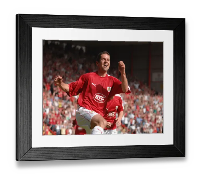Framed Print : Alex Russell's Euphoric Moment: Celebrating Promotion with Bristol City to Championship Framed Print : Alex Russell's Euphoric Moment: Celebrating Promotion with Bristol City to Championship