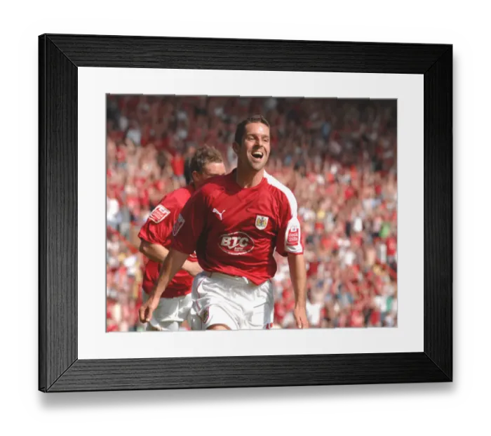 Framed Print : Alex Russell's Euphoric Moment: Celebrating Promotion with Bristol City to the Championship Framed Print : Alex Russell's Euphoric Moment: Celebrating Promotion with Bristol City to the Championship